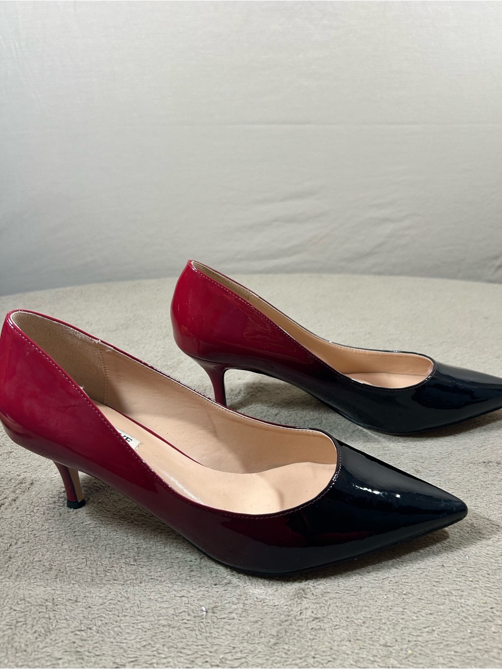 JOY IN LOVE Black Red Patent Leather Slip-On Stiletto Pumps Pointed Toe